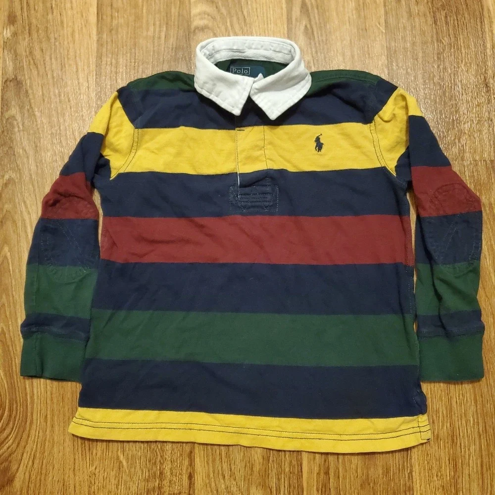Polo Ralph Lauren Rugby‎ Shirt Boys 5 Multi-Color Striped Long Sleeve Preppy - Picture 2 of 7